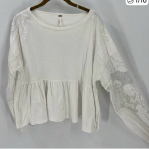 Free People White Lace Sleeve Blouse